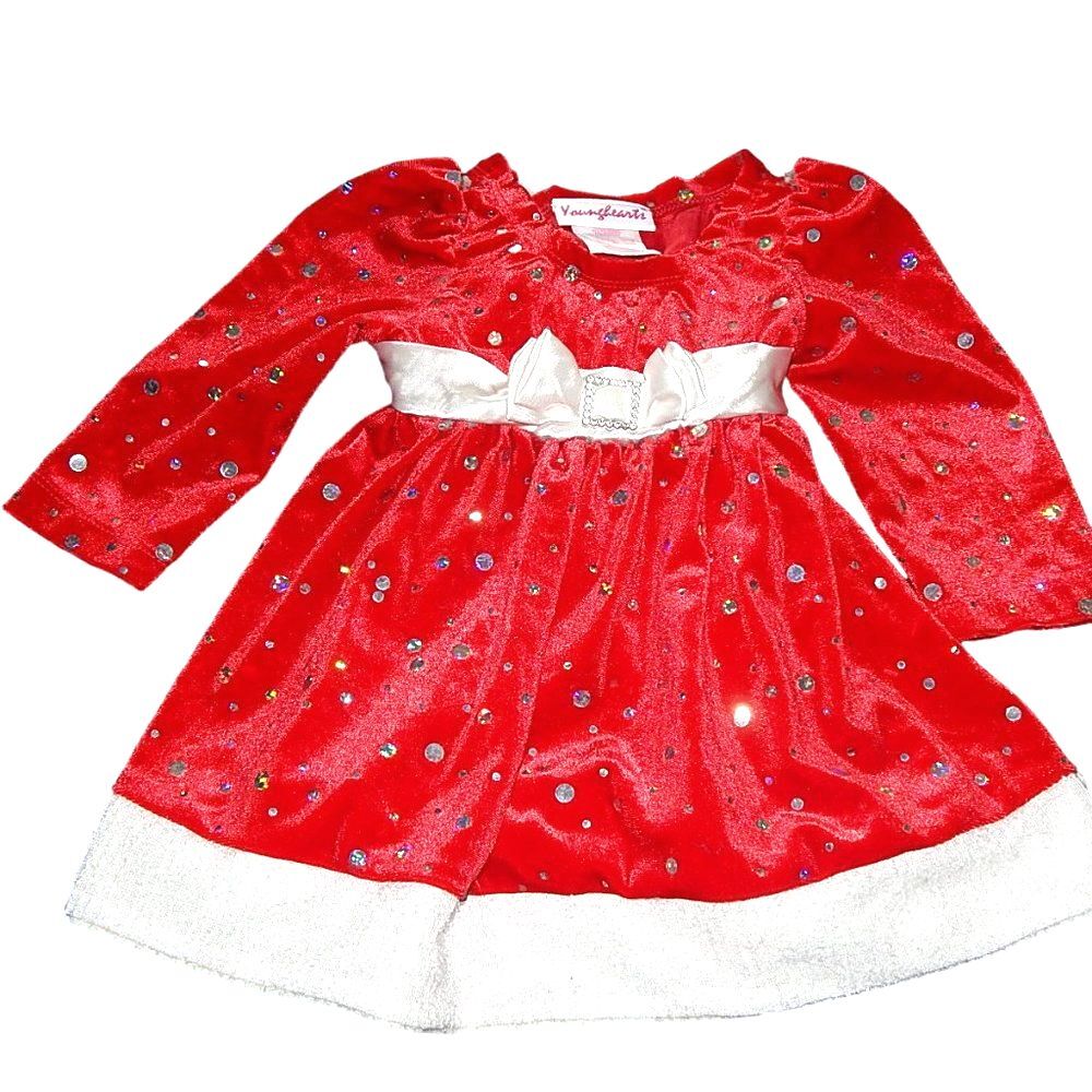 Younghearts baby infant 12m red sequin holiday velvety long sleeve dress vintage